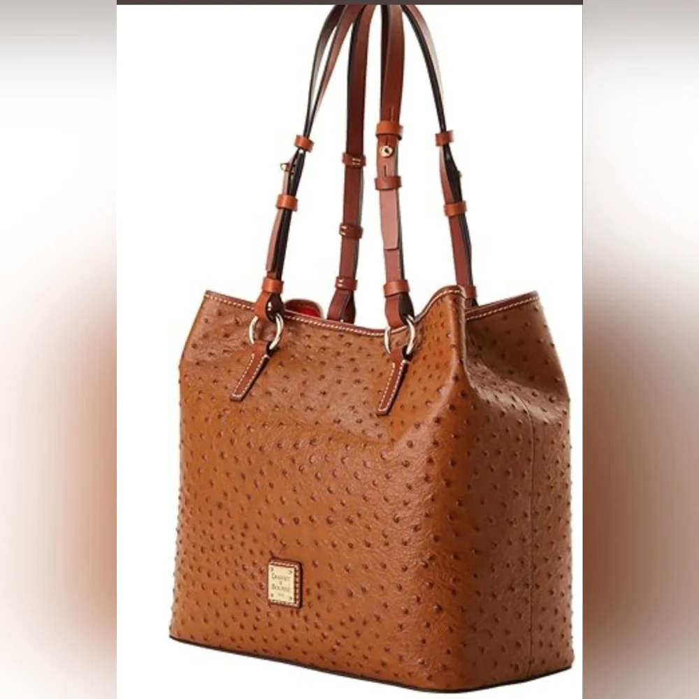 NWT Dooney & Bourke Briana Ostrich Embossed Leather Shoulder Bag: Caramel - Picture 3 of 16